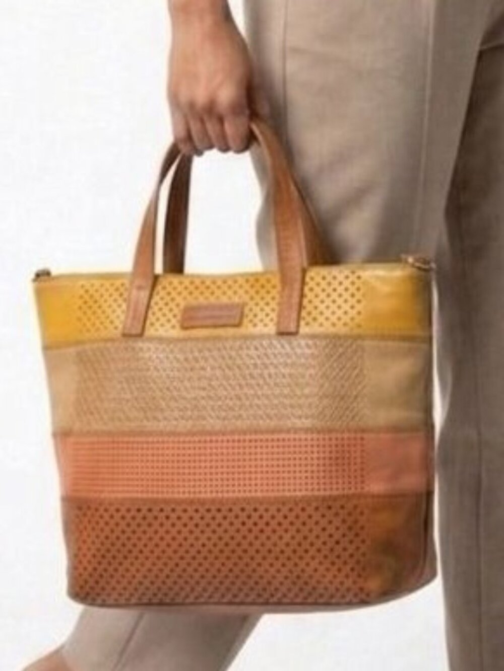 Pikolinos Leather Tote Bag brown Laser-cut Boho Chic